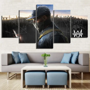 

5 Piece Marcus Holloway Watch Dogs 2 Shooting Game Poster Artwork Paintings Fantasy Wall Art Canvas Paintings for Home Decor