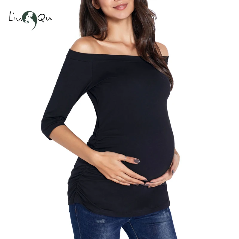 Womens Maternity Tunic Pregnancy Tops Off Shoulder 3/4 Sleeve Womens ...