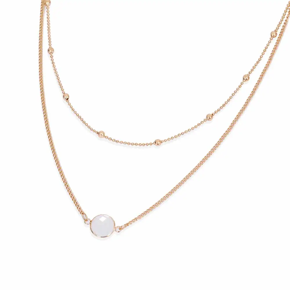 FAMSHIN модное ожерелье-чокер с натуральным кристаллом, 2 слоя, золотой цвет, Опаловый камень, подвеска, ожерелье для женщин, ювелирное изделие, 4 цвета - Окраска металла: White