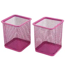 Фуксия прямоугольник дизайн полый металлический карандаш держатель 2 шт