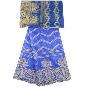 

Royal Blue African Bazin Riche Getzner Embroidered Cotton Jacquard Brocade Lace Fabric With Beads French Tulle Lace Fabric 735