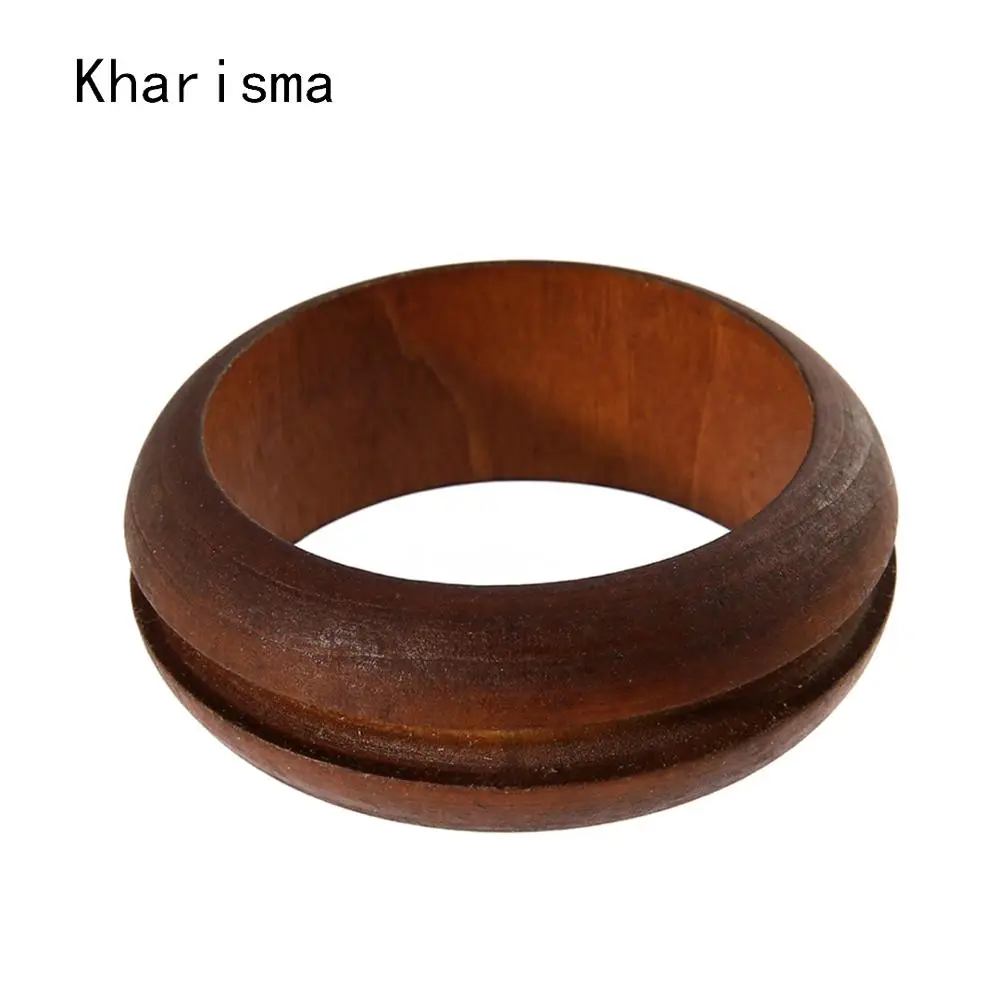 

KHARISMA Ethnic DIY Handmade Round Natural Wooden Simple Bangles Vintage BIG Wood Bracelets Jewelry Brown Bangles For Women Lady