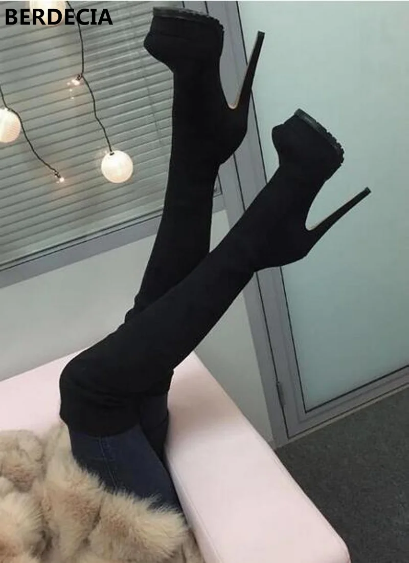 Sexy Thigh High Long Boots Women Suede Over-the-Knee High Platform Boots Thin High Heels Women Fashion Gladiator Shoes Boots