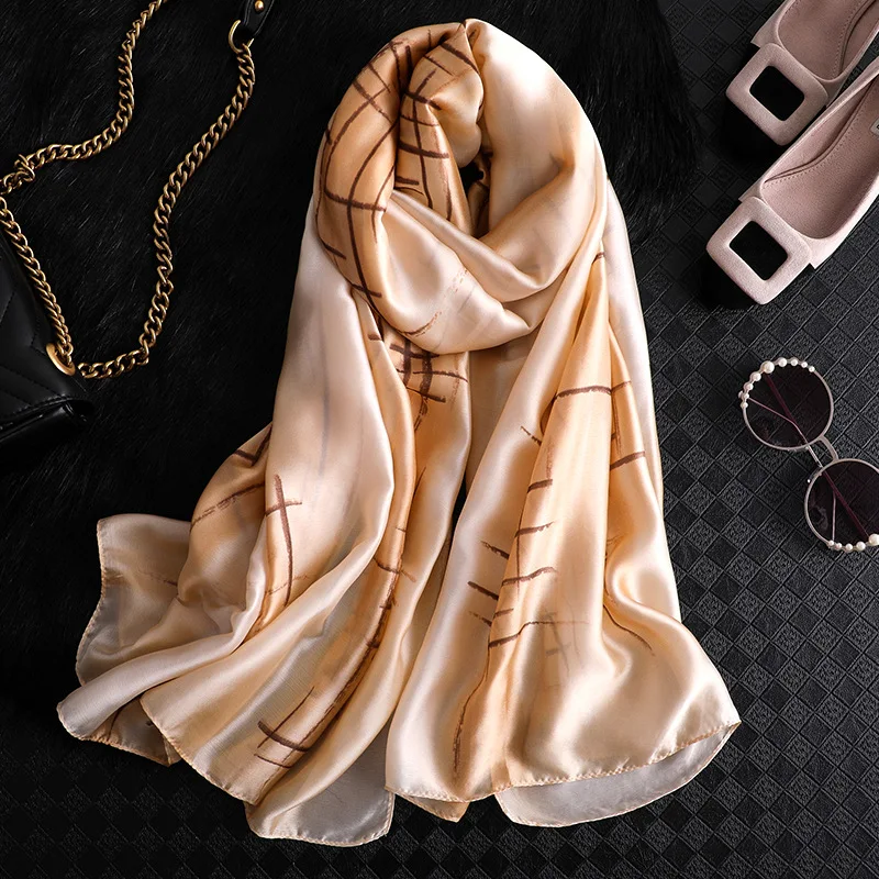 

Elegant Silk Women Scarf Print Foulard Hijab Female Spring Summer Scarfs Lady Pashmina Beach Scarves Shawls 2019 New