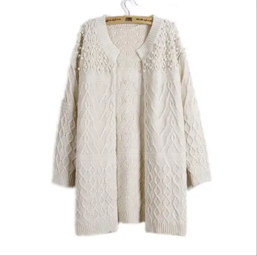 beige white Xulanbaby осень-зима feminina трикотажная блузка трикотажное платье Большие размеры свитер женское пончо Длинные рукава Свободный кардиган, пальто S687 - Цвет: beige white