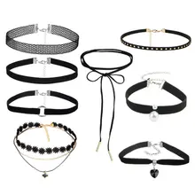 Special Price Hot Wholesale 8 Pcs/Set Black Velvet Choker Necklaces For Women Collars Fashion Girls Punk Gothic Cho collier ras du cou Special Price Hot Wholesale 8 Pcs/Set Black Velvet Choker Necklaces For Women Collars Fashion Girls Punk Gothic Cho collier ras du cou