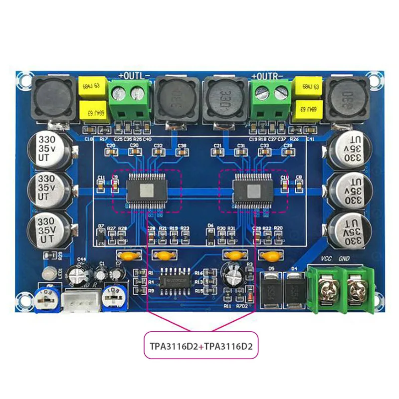 XH-M569 TPA3116D2 Два чипа двухканальный предусилитель 150 Вт x 2 высокой мощности Цифровой усилитель доска C3-004