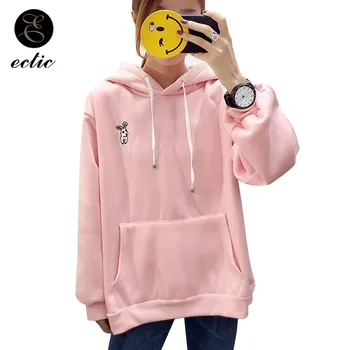

Kawaii Plain Hooded Sweatshirt Rabbit Ear Hoodie Pink Poleron Mujer 2019 Korean Oversized Hoodie Kangaroo Pocket Hoodie Fashion