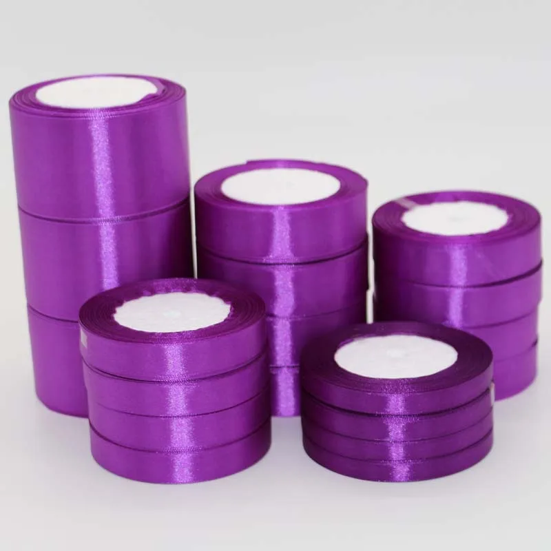 

Wholesale 25 Yards Purple Silk Satin Ribbon Wedding Party Decoration Gift Wrapping Christmas New Year Apparel Sewing Fabric