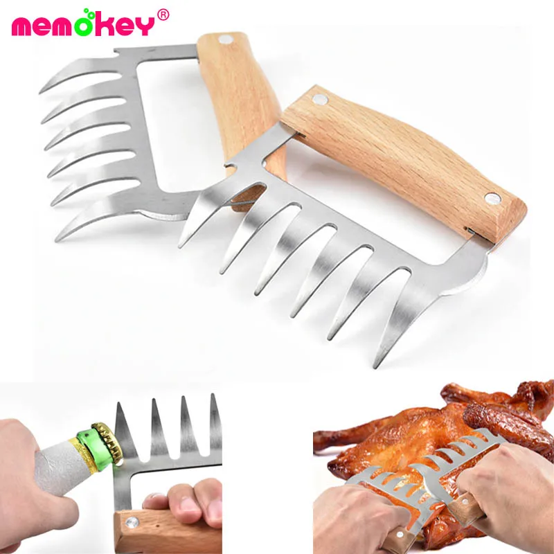 

1pcs Meat Shredder Claws Wooden Handle Stainless Steel Bear Paws Chicken Separator Handler Food Forks Puller BBQ Kitchen Tool C