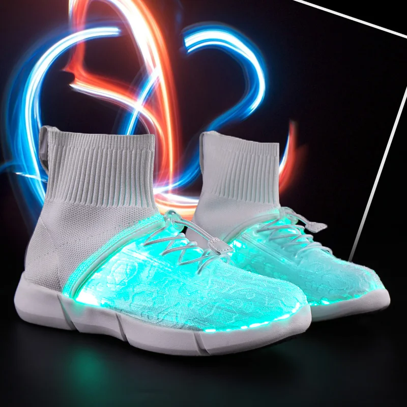 

Kids Casual Shoes High Top Breathable Led Fiber Optic USB Charge Light Shoes For Girls Boys Children Sneakers Chaussure Fille