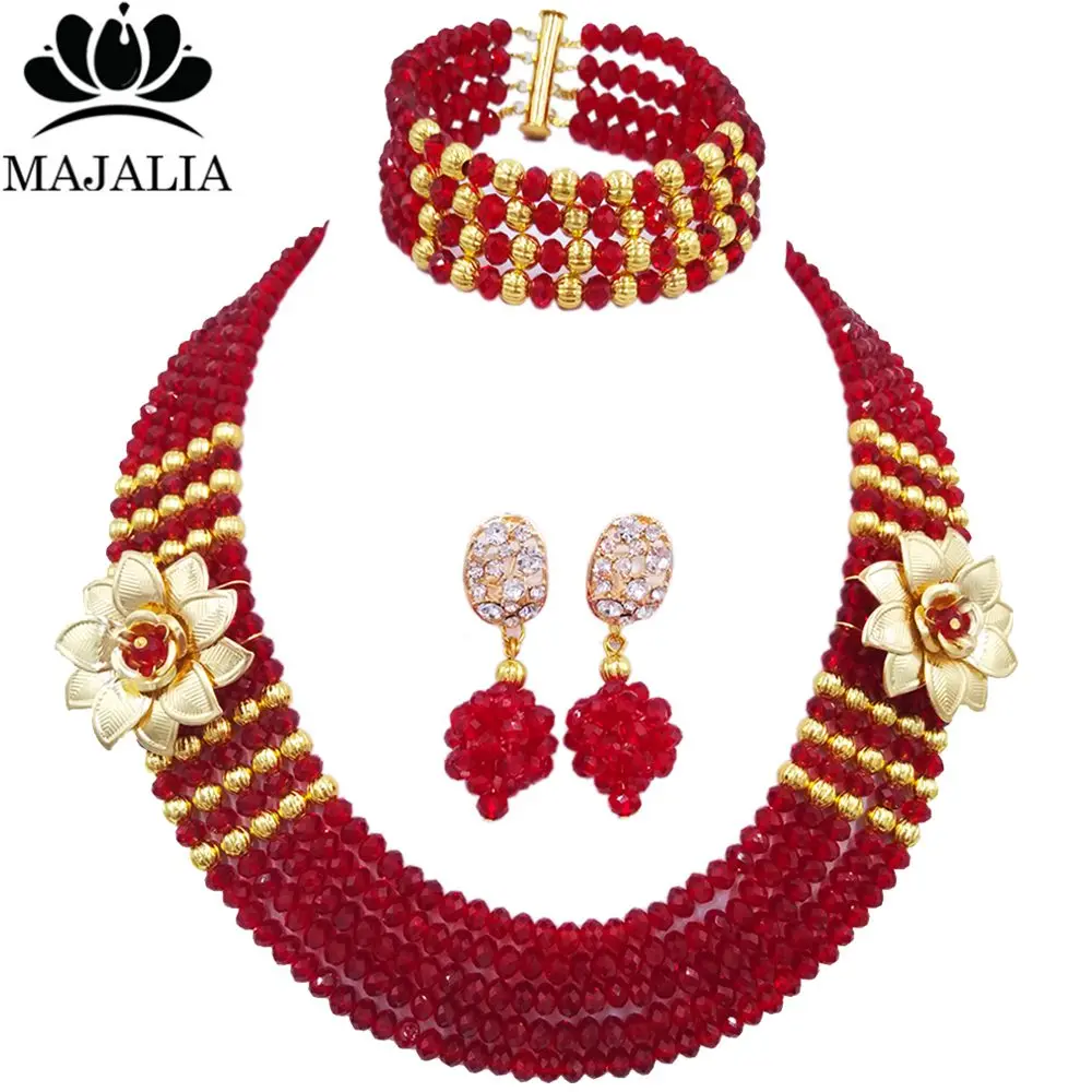 

Majalah Fashion Nigerian Wedding African Pearl Jewelry Set Wine Crystal Necklace Bridal Jewelry Set Free Shipping VU017