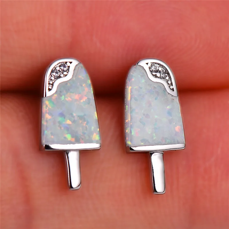 

Korean Style Female Small Stone Stud Earrings Blue White Fire Opal Earrings Vintage Silver Rose Gold Color Earrings For Women