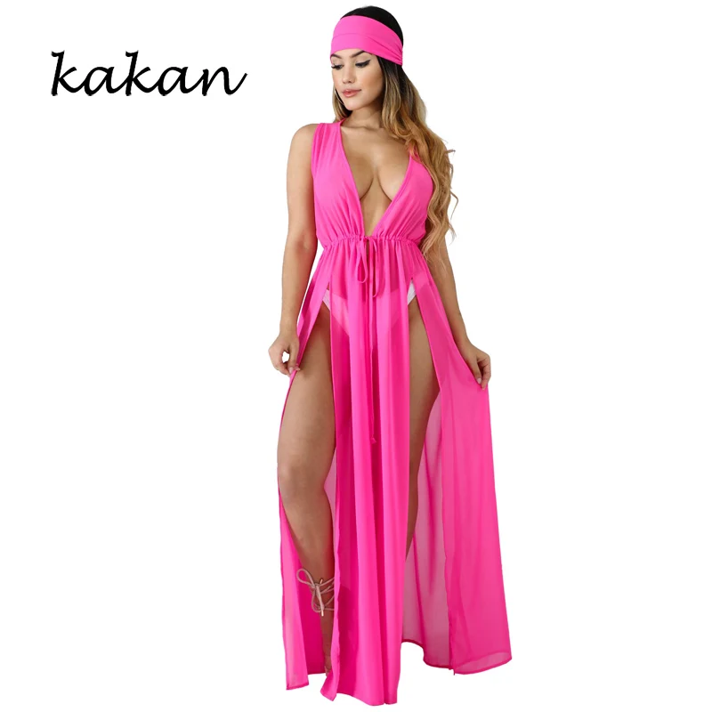 

Kakan summer new women's cardigan chiffon dress plus long boho beach dress black blue wine red yellow dress