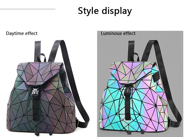 Женский лазерный световой рюкзак школьный голограмма Геометрическая складка школьные сумки для девочек-подростков голографический мешок dos