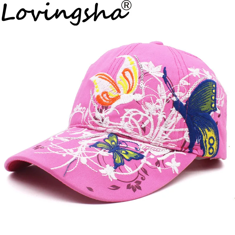 

LOVINGSHA Fashion spring and summer butterfly embroidery Colorful flower women's sun-shading Baseball Cap Women Hip Hop Hat B308