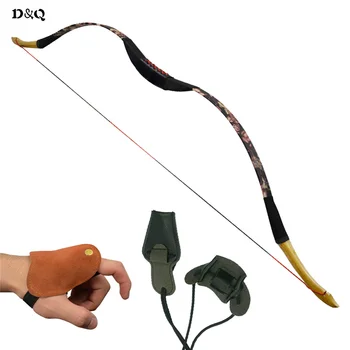 

26lbs 28lbs Handmade Chinese Long Bow for Hunting Practice Sport Recurve Bow with Bowstring Install Rope & Finger Hand Protector