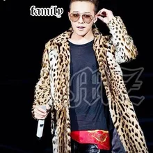 S-XXXL! Мужской сценический для певца Леопардовый принт искусственный мех одежда дизайн длинная верхняя одежда пальто длинное пальто Тренч костюмы