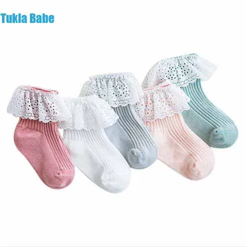 

2019 spring and summer new children's lace girls socks double needles loose mouth solid color baby socks