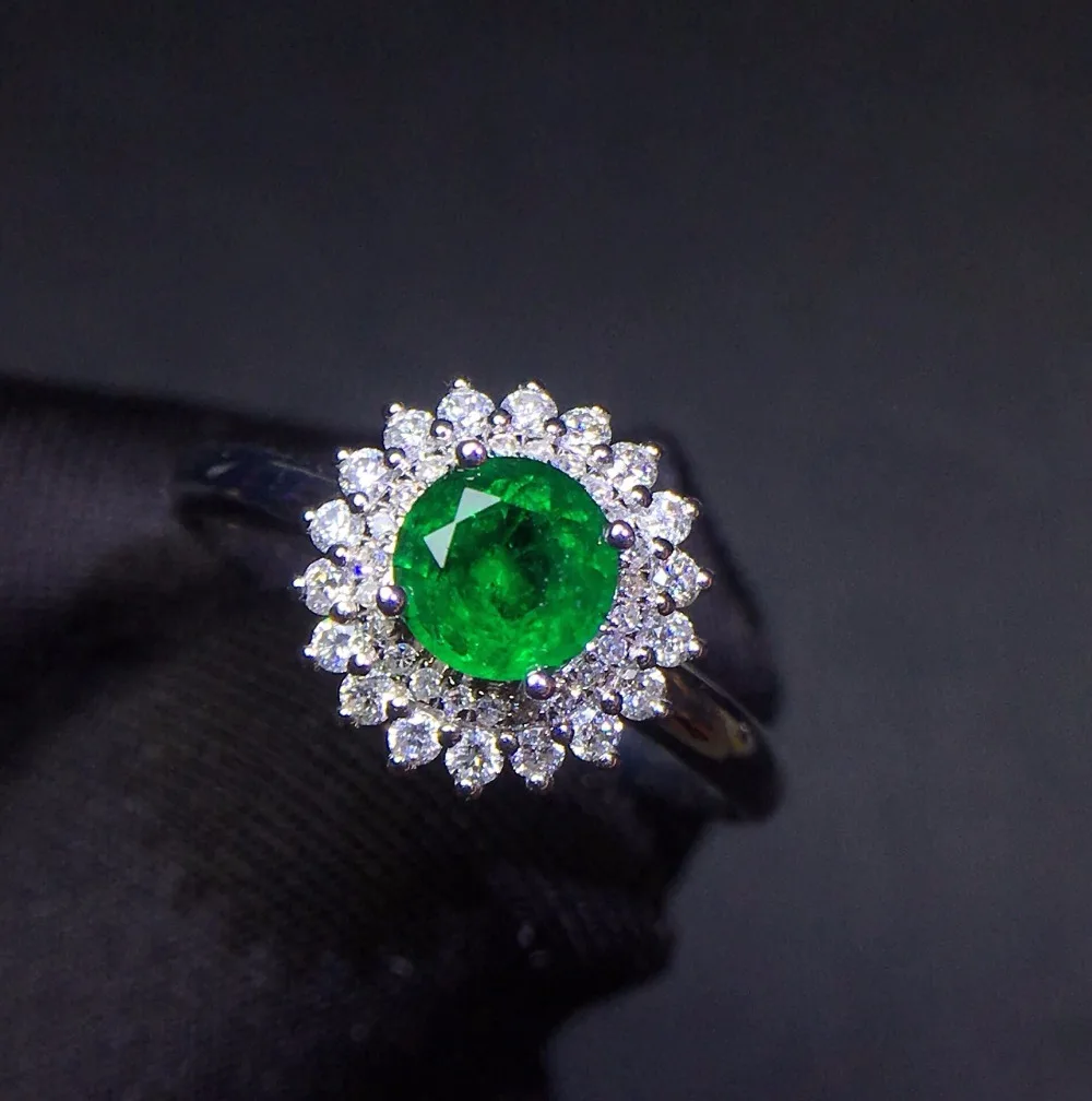 

Fine Jewelry Customized Collection Real 18K White Gold 100% Natural Emerald Gemstone Female Wedding Rings for women Fine Ring