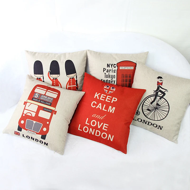 London Cushion Cover Red British Vintage Pattern Decorative Sofa ... London Cushion Cover Red British Vintage Pattern Decorative Sofa ...