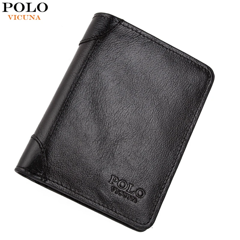 VICUNA POLO Luxury Famous Brand Waxy Genuine Leather Men Wallet Natural Leather Short Wallet Fashion Business carteras mujer