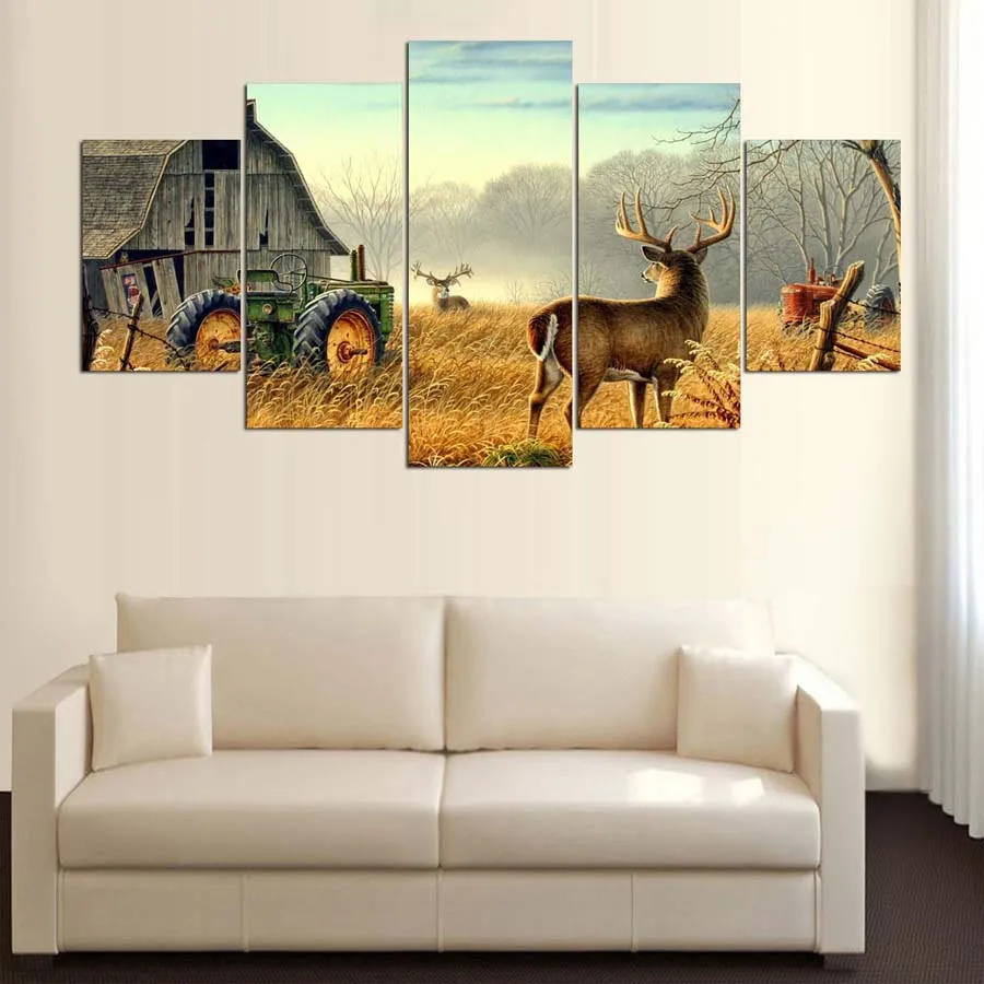 

Wall Art Pictures HD Prints 5 Pieces Sika deer farm Poster Home Decor Canvas Harvest fawn Painting Modular Frame For Living Room