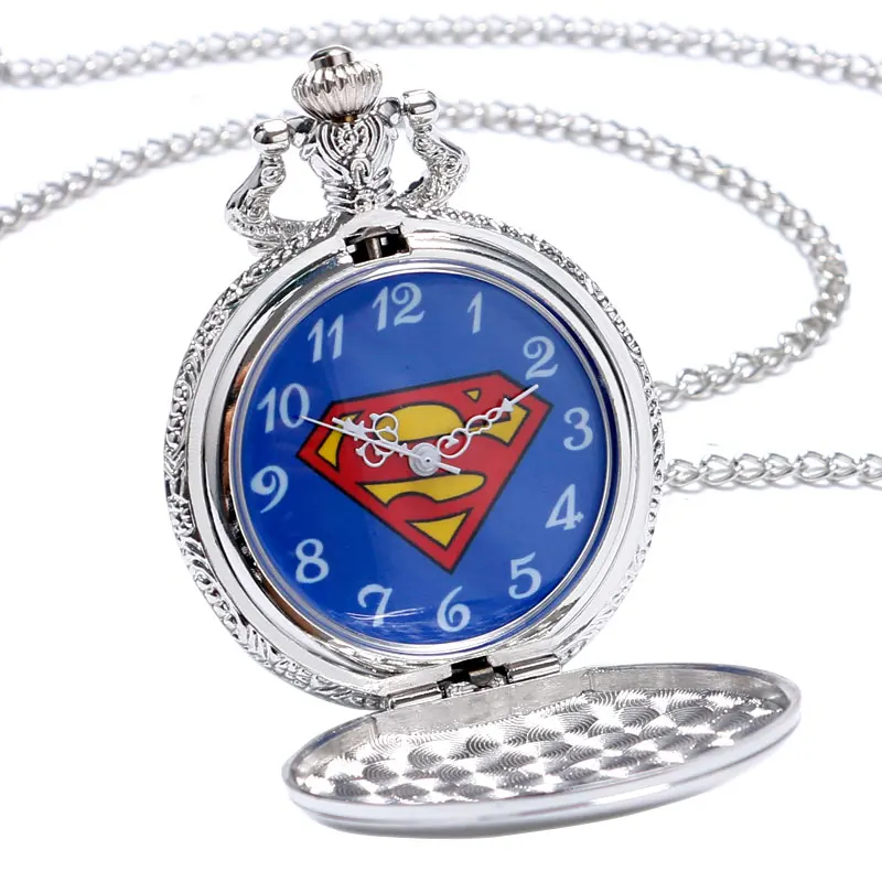 Длинные Цепочки и ожерелья цепь Для мужчин мальчик серебристый корпус Супермен карманные часы кварцевые герой Mark S кулон Популярные Полный