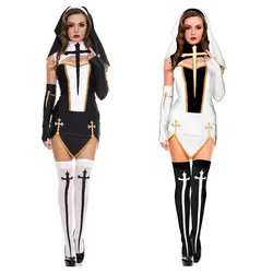 Новый сексуальный костюм монахини взрослых Для женщин Косплэй с чулки белый балахон для Хэллоуина сестра Косплэй Детский костюм для