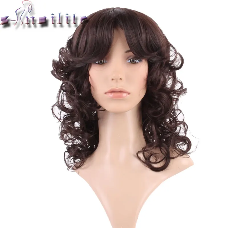 

S-noilite Wigs Bouncy Curly Synthetic Glueless Wig For Black Women with Bangs real natural