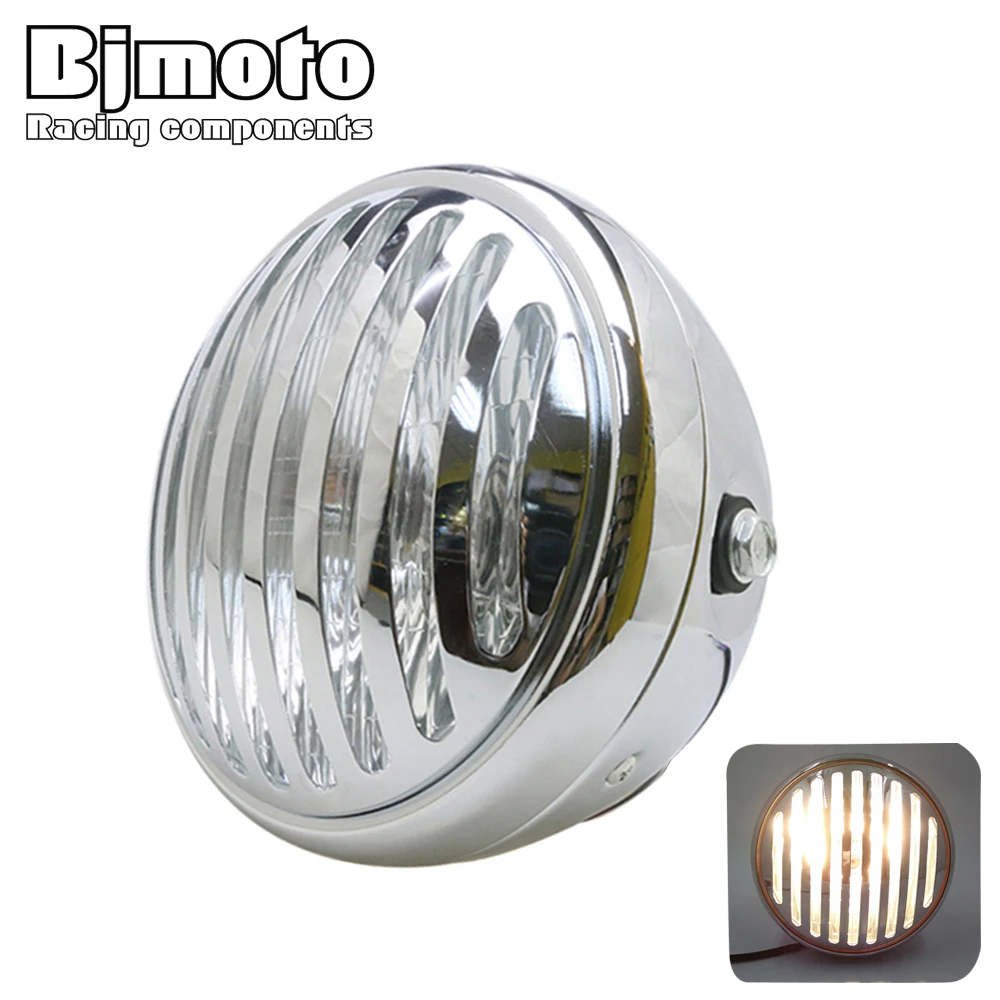 

BJMOTO Chrome with Clear Lens 7" Deep Cut Grill Vintage Antique Custom Headlight for Harley Curisers Choppers Bobber Custom Bike