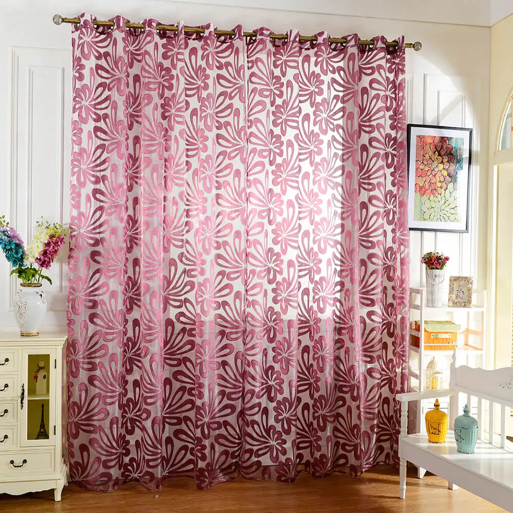 100 x 250cm European Flower Printed Tulle Window Curtains for Living Room Bedroom