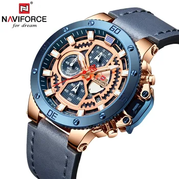 

NAVIFORCE Watches New Top Brand Luxury Military Quartz Watch For Men Chronograph Leather Waterproof Clock Male relogio masculino