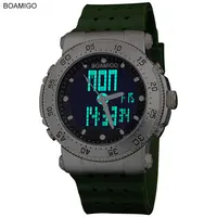 SHOCK New BOAMIGO brand 3 Time zone men sports army navy military watches men Quartz Analog Digital LED rubber band wristwatches