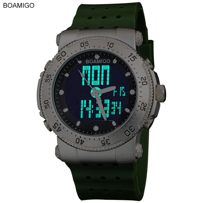 Meilleur CHOC Nouveau BOAMIGO marque 3 fuseau horaire hommes sport armée marine militaire montres hommes Quartz Analogique Numérique LED bande de caoutchouc montres bracelets