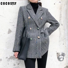 Женский двубортный офисный пиджак в клетку, дизайнерский Блейзер, женские блейзеры и куртки с карманами, рабочая одежда, костюм, верхняя одежда