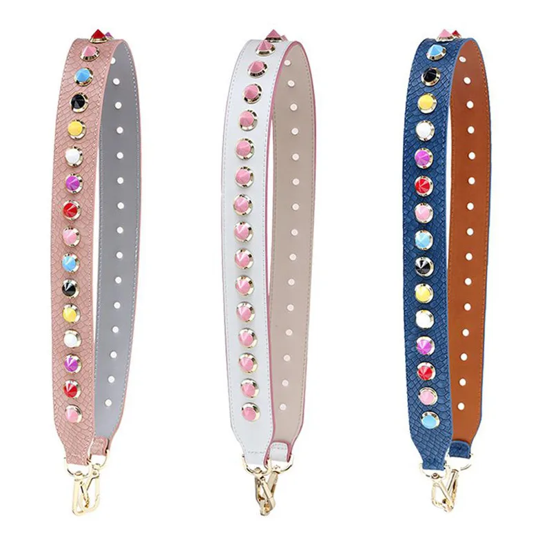 Color Shoulder Bag Strap Leather Rivet Women Bag Accessories Belts For Bags Wide Leather Straps Handbag Parts Correas Para Bolso