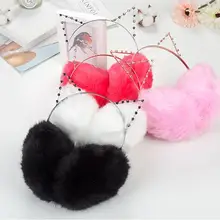 50x для женщин Плюшевые Мех животных милые теплые наушники кошка зима теплая девушка Твердые уха покрыты 2 в 1 товары для кошек Hairbands горный