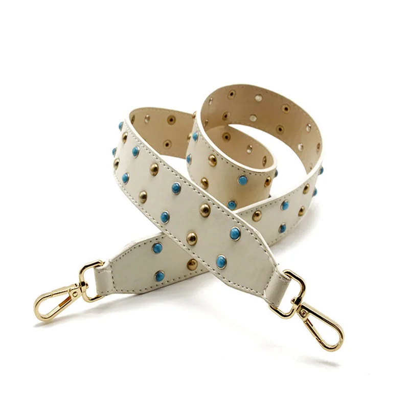 100x3.7cm Fashion PU Leather Lady's Handbag Shoulder Strap Solid Bright Color Rivets Decor Chain Bag Belts Accessory for Womens