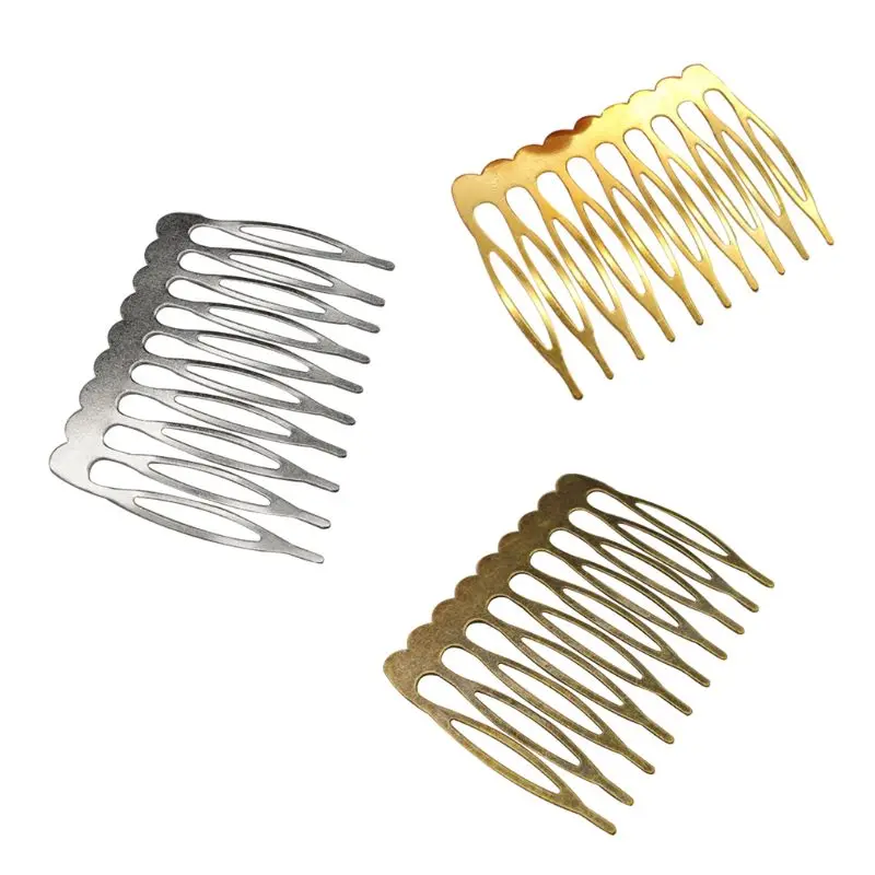 

10 Pcs/Lot Vintage Gold Silver Metal Hair Comb 10 Teeth For Bridal Hair Accessories DIY
