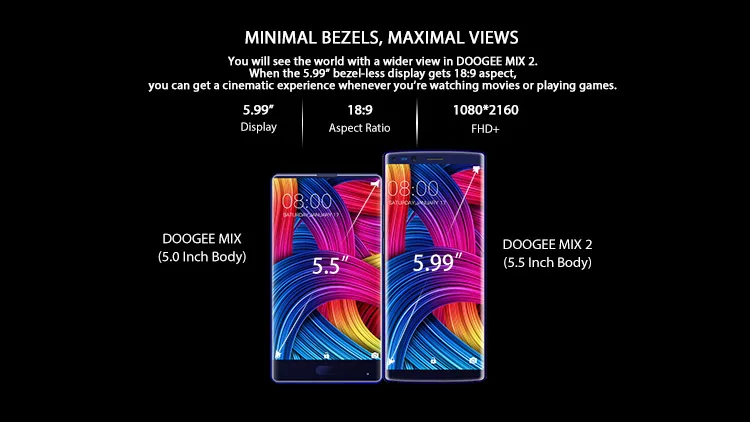 DOOGEE MIX 2 6GB RAM 64GB ROM MTK Helio P25 2.5GHz Octa Core 5.99 Inch Bezel-less FHD+ Screen Quad Camera Android 7.1 4G LTE Smartphone