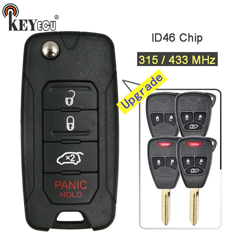KEYECU 315/ 433 МГц ID46 чип Модифицированная флип Foldind 4 кнопки дистанционный ключ брелок
