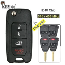 KEYECU 315/433 mhz Chip de ID46 Foldind 4 Aleta Modificado Botão do Controle Remoto Fob Chave Do Carro para a Chrysler 200 300 sebring PT Cruiser Liberdade