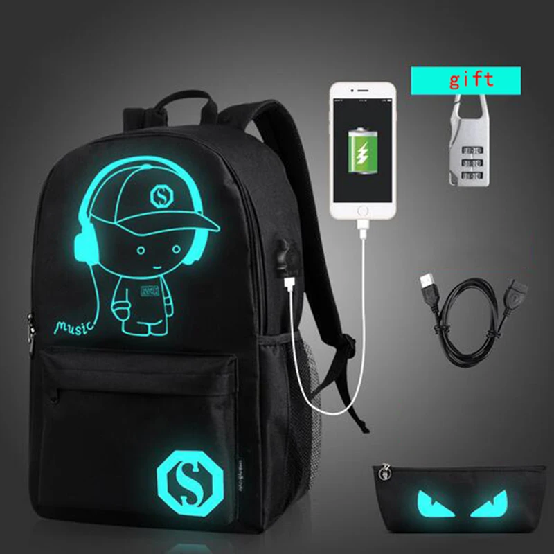 

Yirenfang Women Backpack USB Charging Travel Laptop Backpack School Bags For Teenagers Student Cartoon Luminous Backpack Men