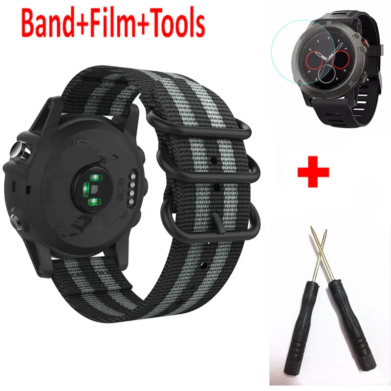 Grey 3 In1 COMLYO 26 мм спортивный ремешок для часов Garmin Fenix 5X ремешок нейлоновые ленты с защитная пленка для часов Garmin Fenix 3 - Цвет: Grey