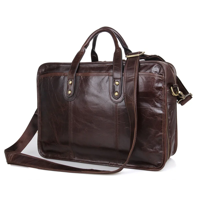 JMD Genuine Cow Leather Men's Handbag Coffee Laptop Bag 7345C