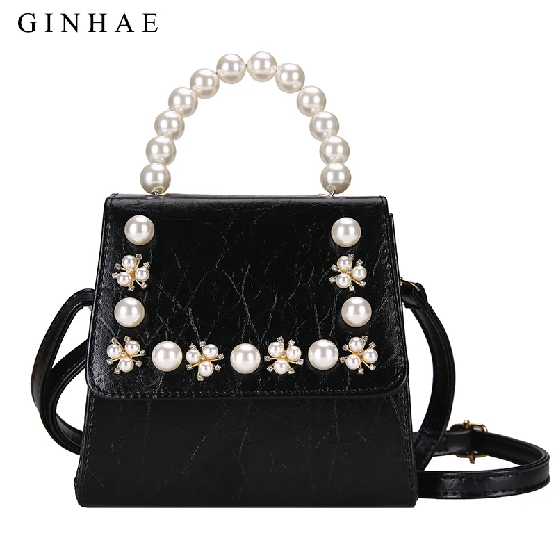 

Artificial Pearl Women Top Handle Bag Fashion Diamonds Messenger Bag High Quality Pu Leather Ladies Mini Shoulder Crossbody Bags