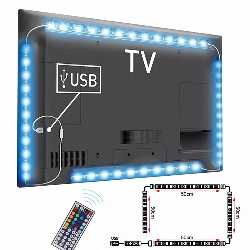DC5V USB LED Strip 5050 RGB TV PC Desktop Screen Tape Ribbon Background Lighting 