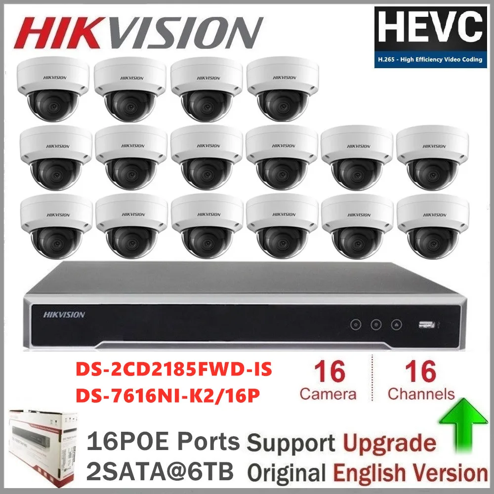 

Hikvision 16CH HD POE NVR Kit 16pcs 8MP DS-2CD2185FWD-IS CCTV Security System IP Camera IR Night Vision Surveillance