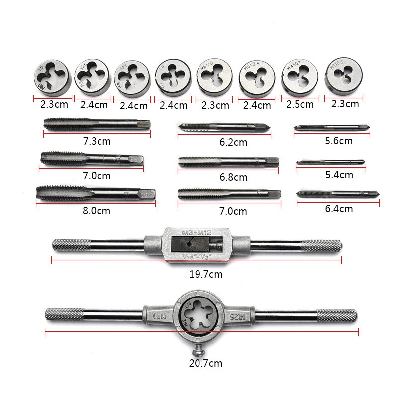 

Alloy Steel Tap & Die Set with Small Tap Twisted Hand Tools M3-M12 Screw-thread Spanner Tap And Die Set Tool